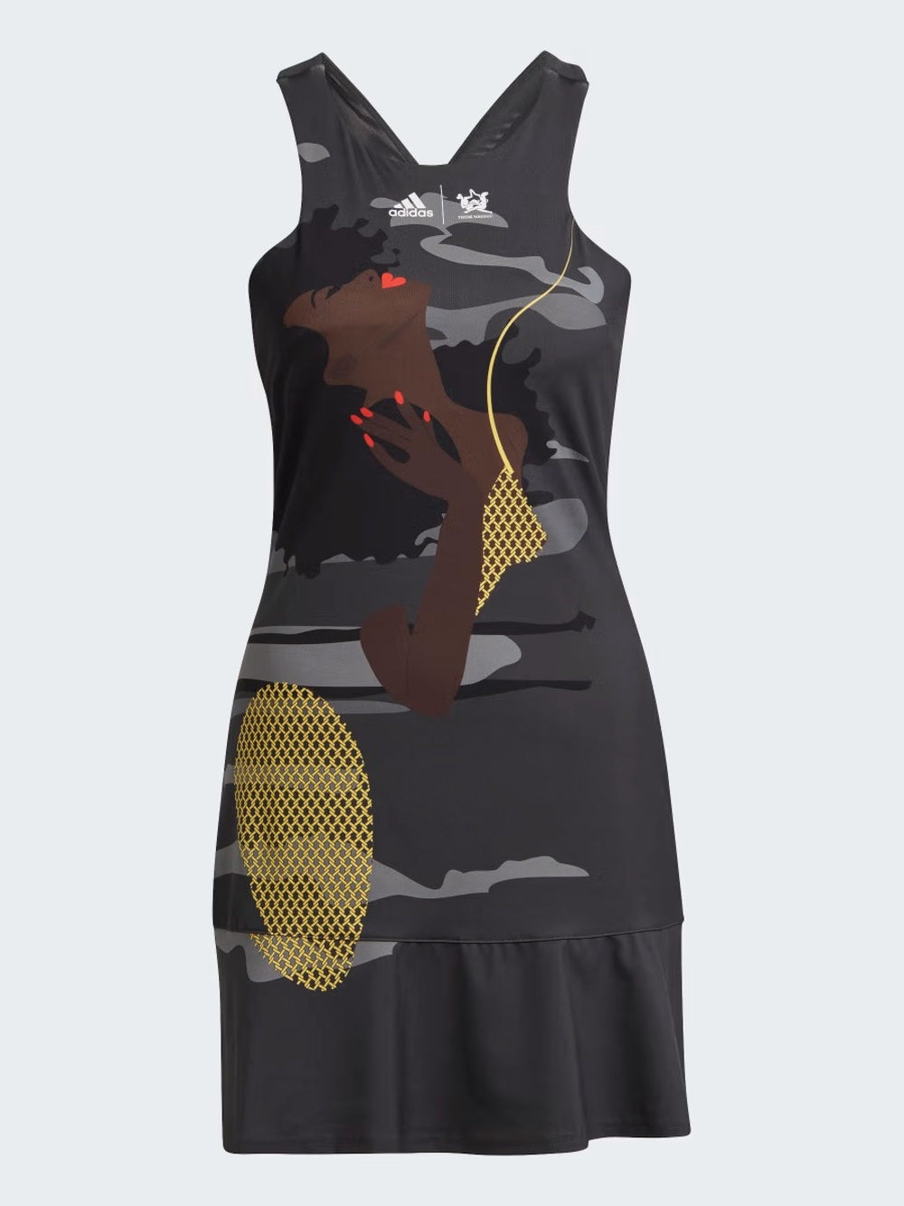 adidas Black Graphic Tennis Dress with Gold Mesh Motif